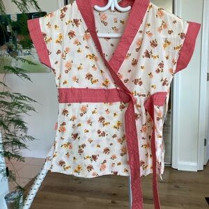 Chic Floral Kimono Blouse - Pink and Cream